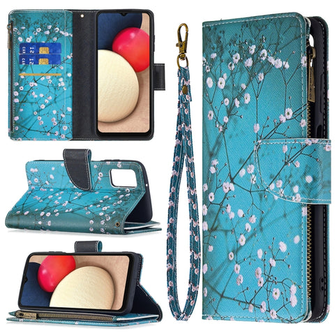 Colored Drawing Zipper Leather Phone Case, For Samsung Galaxy A03s 166mm