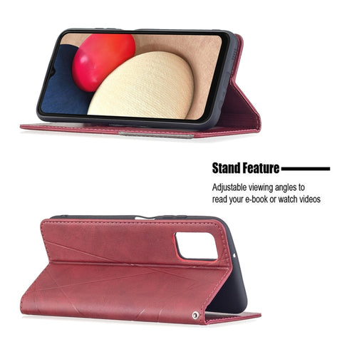Rhombus Texture Magnetic Leather Phone Case, For Samsung Galaxy A03s 166mm