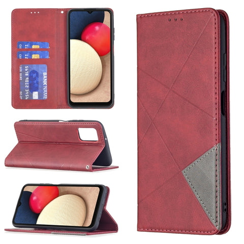 Rhombus Texture Magnetic Leather Phone Case, For Samsung Galaxy A03s 166mm