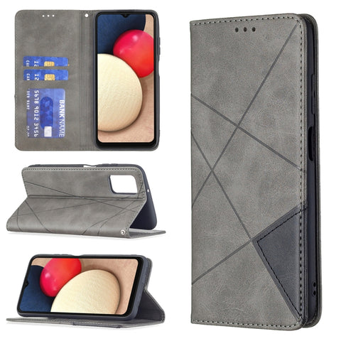 Rhombus Texture Magnetic Leather Phone Case, For Samsung Galaxy A03s 166mm
