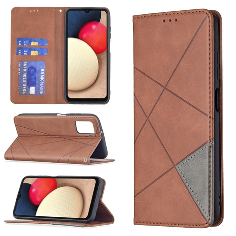 Rhombus Texture Magnetic Leather Phone Case, For Samsung Galaxy A03s 166mm