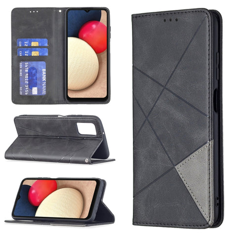Rhombus Texture Magnetic Leather Phone Case, For Samsung Galaxy A03s 166mm