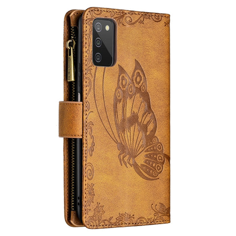 Flying Butterfly Zipper Leather Phone Case, For Samsung Galaxy A03s 166mm
