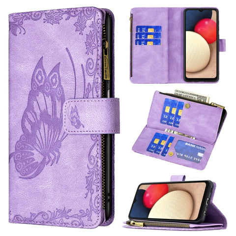 Flying Butterfly Zipper Leather Phone Case, For Samsung Galaxy A03s 166mm