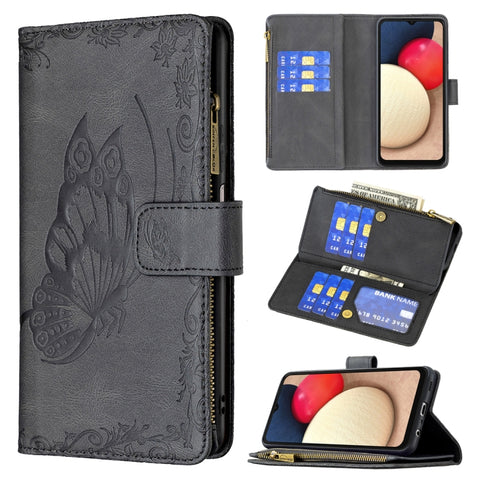 Flying Butterfly Zipper Leather Phone Case, For Samsung Galaxy A03s 166mm
