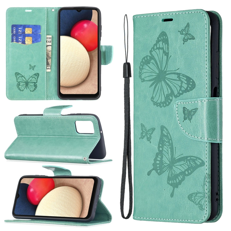 Embossing Two Butterflies Leather Phone Case, For Samsung Galaxy A03s 166mm