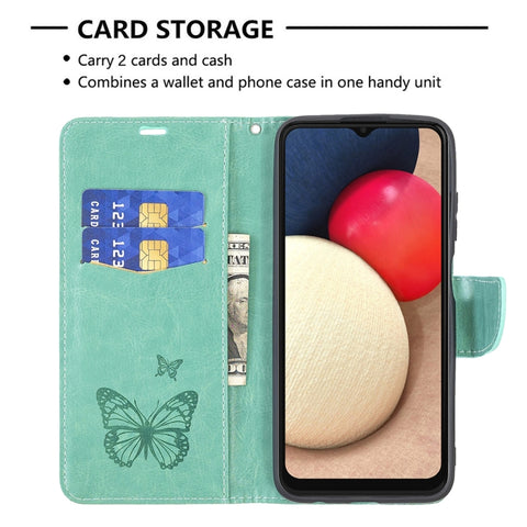 Embossing Two Butterflies Leather Phone Case, For Samsung Galaxy A03s 166mm
