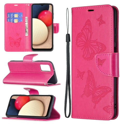 Embossing Two Butterflies Leather Phone Case, For Samsung Galaxy A03s 166mm