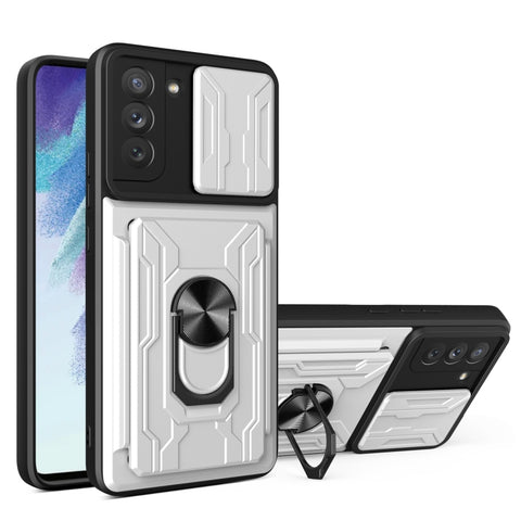 Camera Cover Phone Case with Card Slot & Holder, For Xiaomi 11T, For Xiaomi Redmi Note 10 Pro, For Xiaomi Redmi 10, For Samsung Galaxy S21 FE 5G