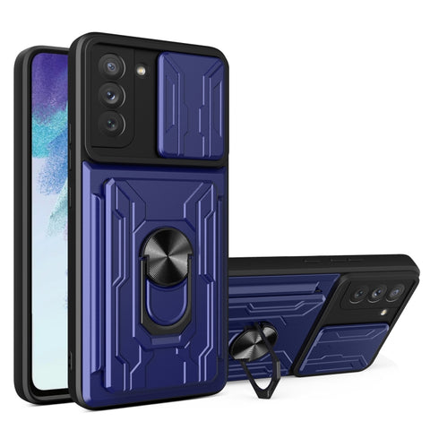 Camera Cover Phone Case with Card Slot & Holder, For Xiaomi 11T, For Xiaomi Redmi Note 10 Pro, For Xiaomi Redmi 10, For Samsung Galaxy S21 FE 5G