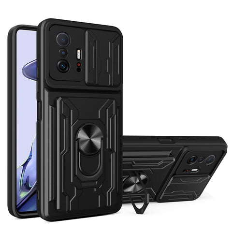 Camera Cover Phone Case with Card Slot & Holder, For Xiaomi 11T, For Xiaomi Redmi Note 10 Pro, For Xiaomi Redmi 10, For Samsung Galaxy S21 FE 5G