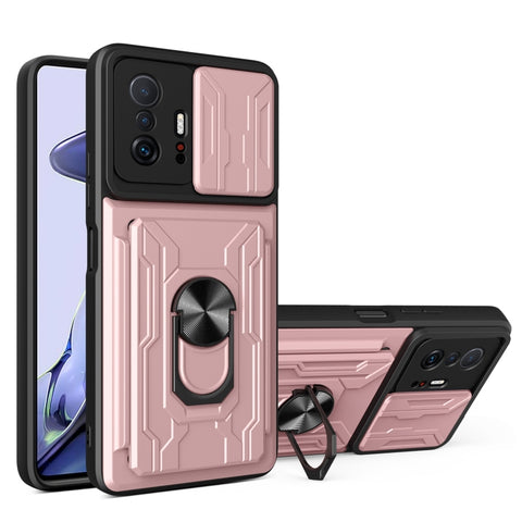 Camera Cover Phone Case with Card Slot & Holder, For Xiaomi 11T, For Xiaomi Redmi Note 10 Pro, For Xiaomi Redmi 10, For Samsung Galaxy S21 FE 5G