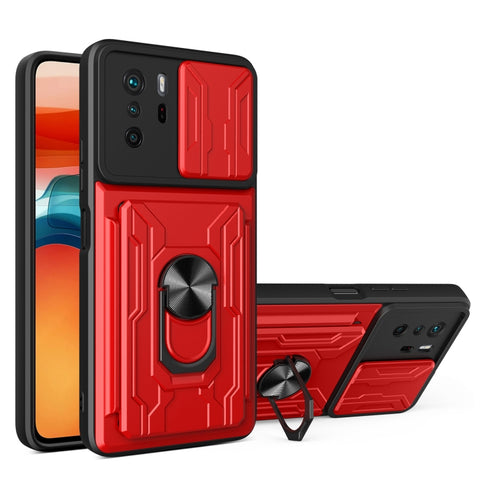 Camera Cover Phone Case with Card Slot & Holder, For Xiaomi 11T, For Xiaomi Redmi Note 10 Pro, For Xiaomi Redmi 10, For Samsung Galaxy S21 FE 5G