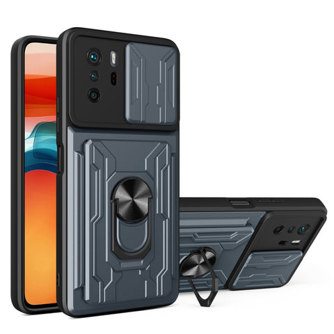 Camera Cover Phone Case with Card Slot & Holder, For Xiaomi 11T, For Xiaomi Redmi Note 10 Pro, For Xiaomi Redmi 10, For Samsung Galaxy S21 FE 5G
