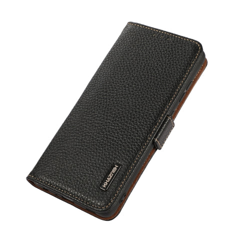 KHAZNEH Side-Magnetic Litchi Genuine Leather RFID Phone Case, For Samsung Galaxy A02s EU Version, For Samsung Galaxy A02s Global Version, For Samsung Galaxy A03s 166mm Version, For Samsung Galaxy A12 5G, For Samsung Galaxy A22 4G                       ...