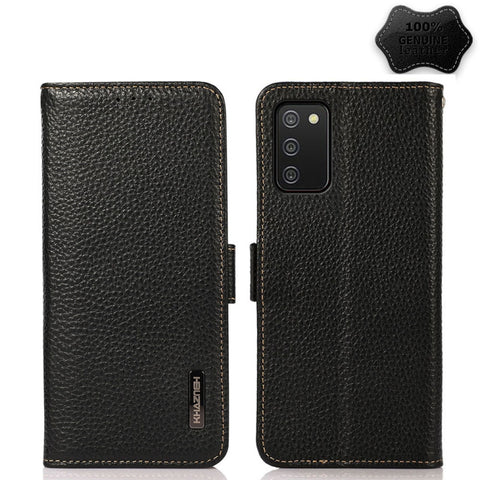 KHAZNEH Side-Magnetic Litchi Genuine Leather RFID Phone Case, For Samsung Galaxy A02s EU Version, For Samsung Galaxy A02s Global Version, For Samsung Galaxy A03s 166mm Version, For Samsung Galaxy A12 5G, For Samsung Galaxy A22 4G                       ...