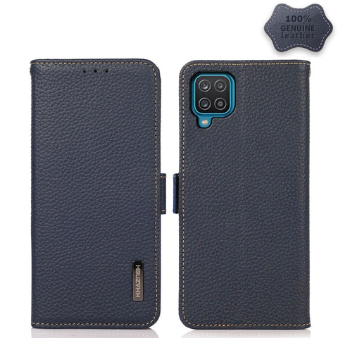 KHAZNEH Side-Magnetic Litchi Genuine Leather RFID Phone Case, For Samsung Galaxy A02s EU Version, For Samsung Galaxy A02s Global Version, For Samsung Galaxy A03s 166mm Version, For Samsung Galaxy A12 5G, For Samsung Galaxy A22 4G                       ...