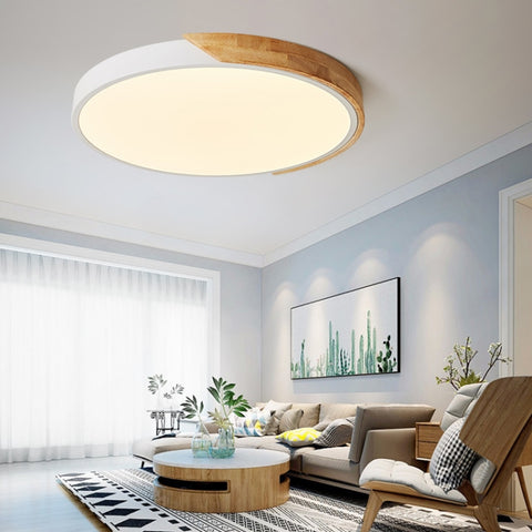 Wood Macaron LED Round Ceiling Lamp, 3-Colors Light, 23cm, 30cm, 40cm, 50cm, 60cm