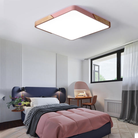Wood Macaron LED Square Ceiling Lamp, White Light, 30cm, 40cm, 50cm, 60cm