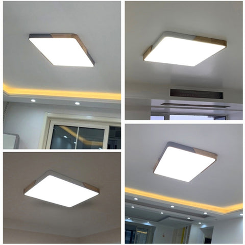 Wood Macaron LED Square Ceiling Lamp, White Light, 30cm, 40cm, 50cm, 60cm