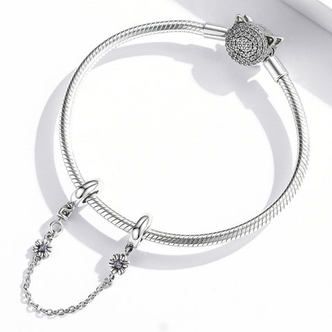 S925 Sterling Silver Retro Flower Safety Chain DIY Bracelet Necklace Accessories, Retro Flower