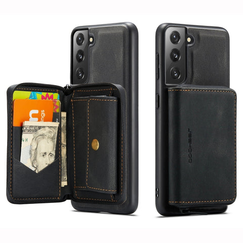 JEEHOOD Magnetic Zipper Horizontal Flip Phone Leather Case, For Samsung Galaxy S22 5G, For OnePlus Nord N200 5G, For Samsung Galaxy S22+ 5G