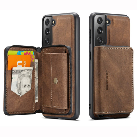 JEEHOOD Magnetic Zipper Horizontal Flip Phone Leather Case, For Samsung Galaxy S22 5G, For OnePlus Nord N200 5G, For Samsung Galaxy S22+ 5G