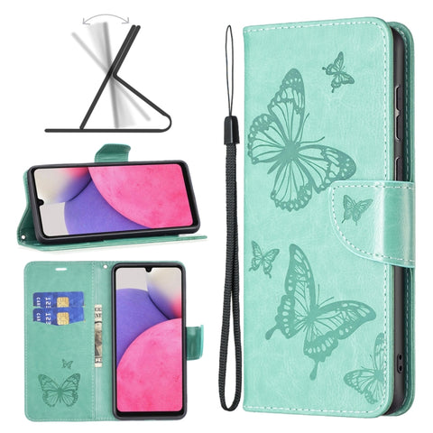 Two Butterflies Embossing Leather Phone Case, For Samsung Galaxy A13 4G, For Samsung Galaxy A33 5G, For Samsung Galaxy A73 5G, For Xiaomi 12