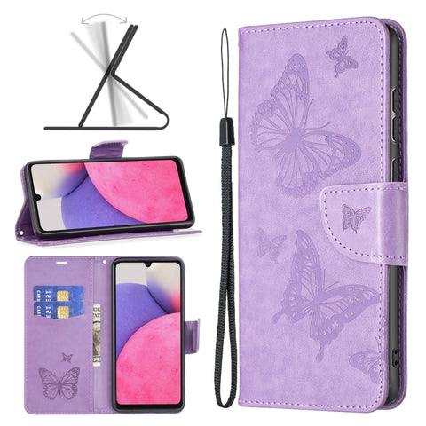 Two Butterflies Embossing Leather Phone Case, For Samsung Galaxy A13 4G, For Samsung Galaxy A33 5G, For Samsung Galaxy A73 5G, For Xiaomi 12