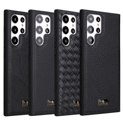 Fierre Shann Leather Texture Phone Back Cover Case, For Samsung Galaxy S22 5G, For Samsung Galaxy S22+ 5G, For Samsung Galaxy S22 Ultra 5G
