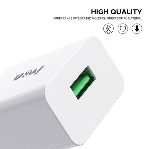 IVON AD-35 2 in 1 18W QC3.0 USB Port Travel Charger + 1m USB to 8 Pin Data Cable Set,, EU Plug, US Plug