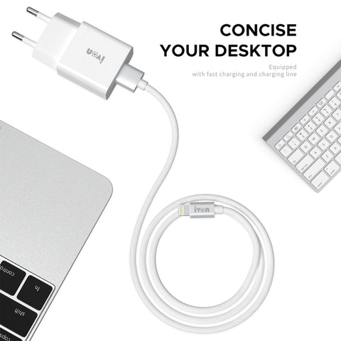 IVON AD-35 2 in 1 18W QC3.0 USB Port Travel Charger + 1m USB to 8 Pin Data Cable Set,, EU Plug, US Plug