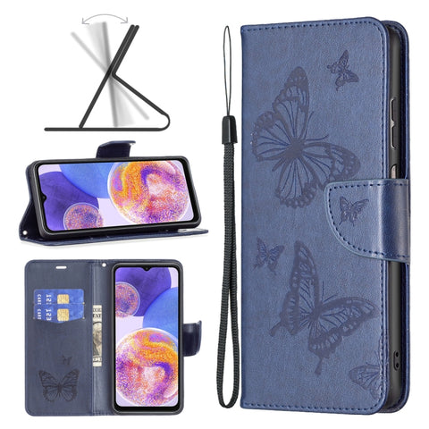 Two Butterflies Embossing Leather Phone Case, For Xiaomi Redmi Note 11 Global, For Samsung Galaxy A23 5G