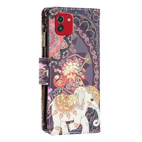 Colored Drawing Pattern Zipper Leather Phone Case, For Samsung Galaxy A03 166mm
