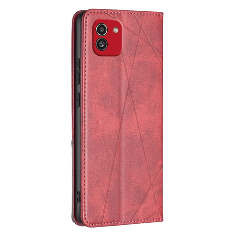 Rhombus Texture Magnetic Leather Phone Case, For Samsung Galaxy A03 166mm
