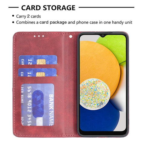 Rhombus Texture Magnetic Leather Phone Case, For Samsung Galaxy A03 166mm