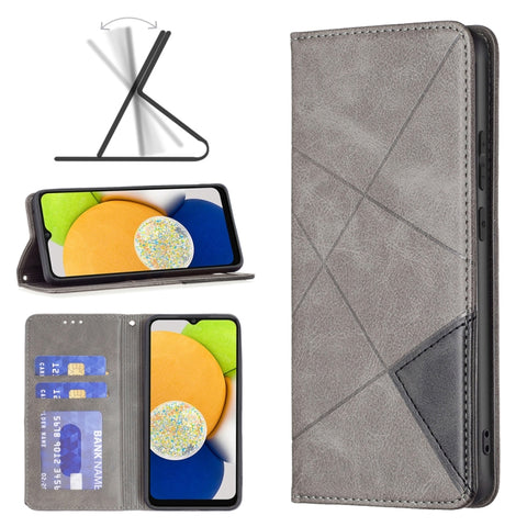 Rhombus Texture Magnetic Leather Phone Case, For Samsung Galaxy A03 166mm