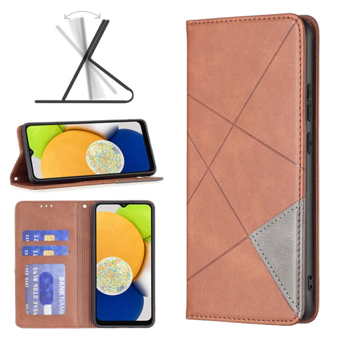 Rhombus Texture Magnetic Leather Phone Case, For Samsung Galaxy A03 166mm