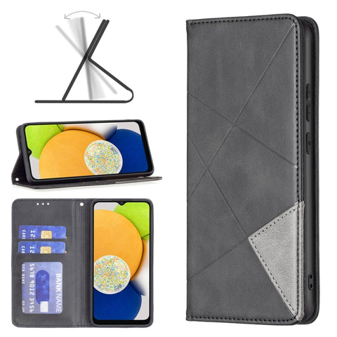 Rhombus Texture Magnetic Leather Phone Case, For Samsung Galaxy A03 166mm