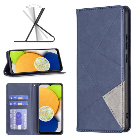 Rhombus Texture Magnetic Leather Phone Case, For Samsung Galaxy A03 166mm
