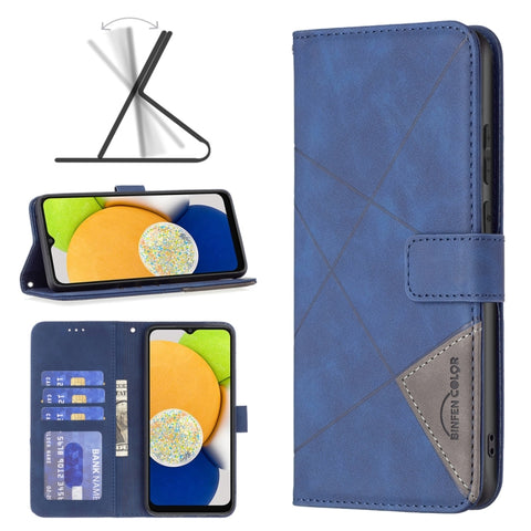 BF05 Magnetic Buckle Rhombus Texture Leather Phone Case, For Samsung Galaxy A03 166mm