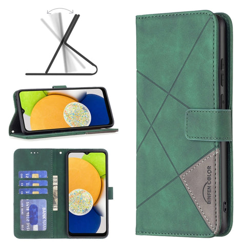 BF05 Magnetic Buckle Rhombus Texture Leather Phone Case, For Samsung Galaxy A03 166mm