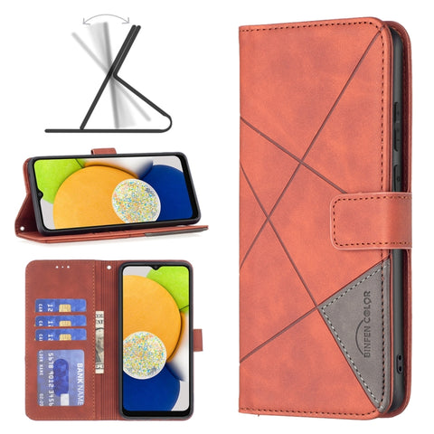 BF05 Magnetic Buckle Rhombus Texture Leather Phone Case, For Samsung Galaxy A03 166mm