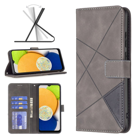 BF05 Magnetic Buckle Rhombus Texture Leather Phone Case, For Samsung Galaxy A03 166mm