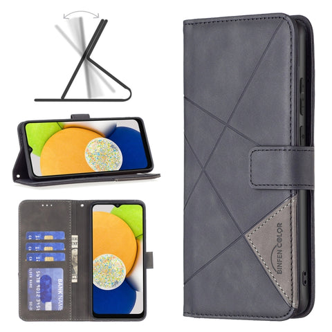 BF05 Magnetic Buckle Rhombus Texture Leather Phone Case, For Samsung Galaxy A03 166mm