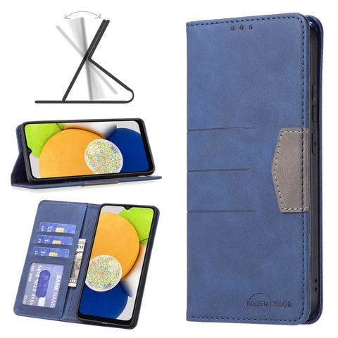 BF10 Color Block Magnetic Flip Leather Phone Case, For Samsung Galaxy A03 166mm