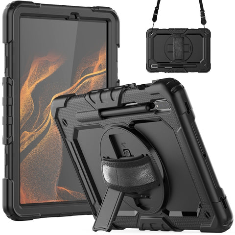 Silicone + PC Tablet Case with Shoulder Strap, For Samsung Galaxy Tab S8 11 inch SM-X700, For Samsung Galaxy Tab S8+ 12.4 inch SM-X800