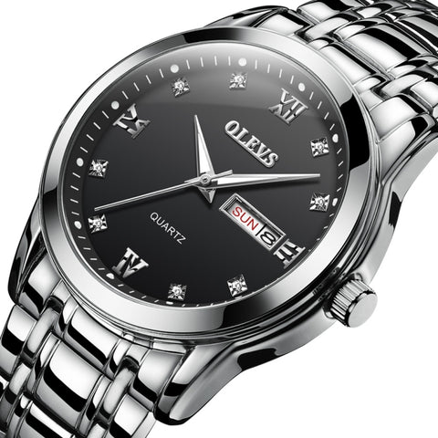 OLEVS 8691 Men Business Luminous Dual Calendar Design Waterproof Quartz Watch, OLEVS 8691 Quartz Watch (Black)