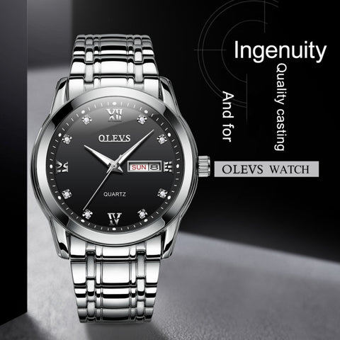OLEVS 8691 Men Business Luminous Dual Calendar Design Waterproof Quartz Watch, OLEVS 8691 Quartz Watch (Black)