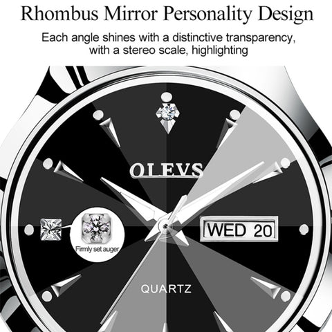 OLEVS 8697 Couple Fashion Waterproof Luminous Quartz Watch, OLEVS 8697 (Black + Rose Gold)